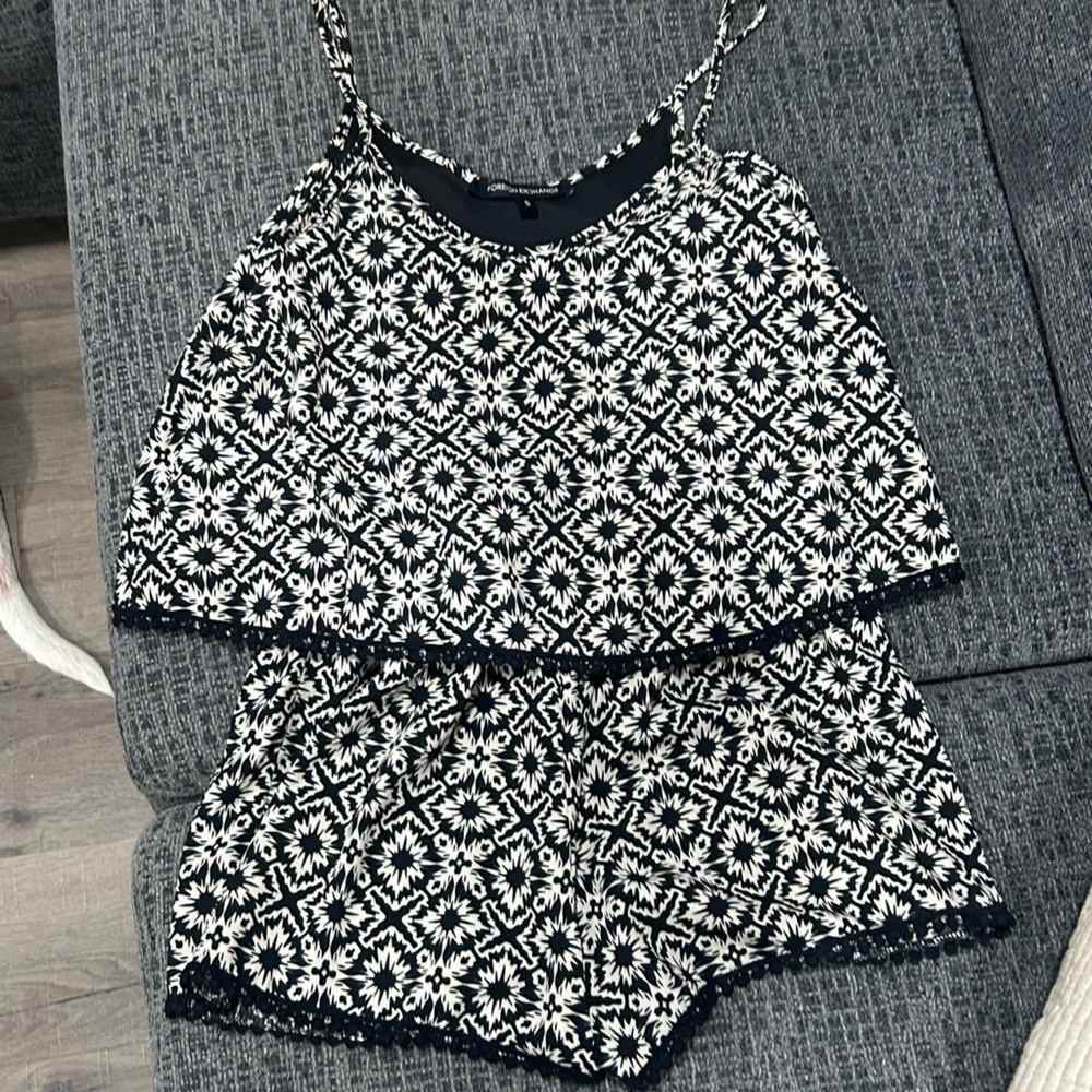Foreign Exchange Black and White Patterned Tank Top